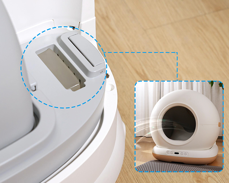 Close-up of the sensor and waste compartment in the best automatic cat litter box