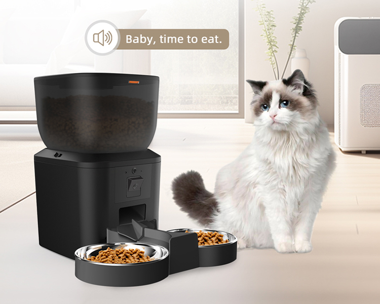 Smart Automatic Cat Feeder with Voice Reminder and Dual Feeding Bowls