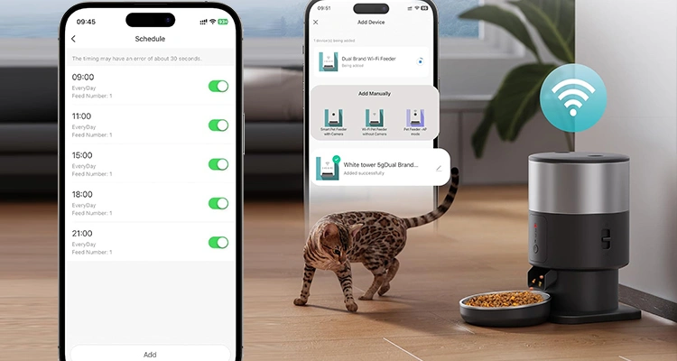 Petrust®s Smart Automatic Pet Feeders with APP control Canton Fair 2025 of Canton Fair 2025: Petrust® Unveils BEST Smart Pet Solutions Petrust® automatic pet feeder and smartphone app interface displayed at Canton Fair 2025