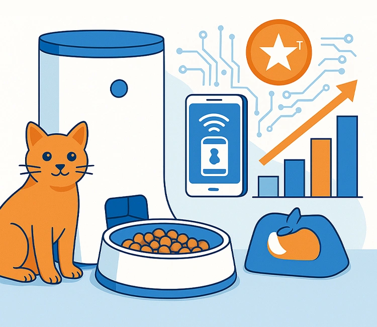 0 Customize Automatic Pet Feeder 2025 of Customize Automatic Pet Feeder: Best OEM/ODM Options Explained 2025 Illustration showing a cat, smart feeder, and growth chart to promote how to customize automatic pet feeder features with app control.