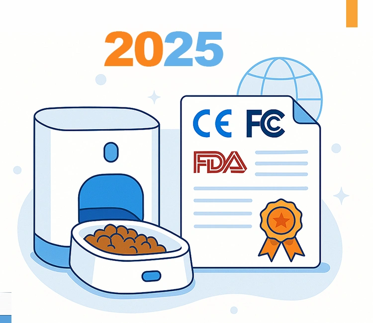 1 Automatic Cat Feeder Certifications Guide 2025 CE FCC FDA More of Automatic Cat Feeder Certifications Guide (2025): CE, FCC, FDA & More Automatic Cat Feeder Certifications for 2025: CE, FCC, FDA Approval Guide