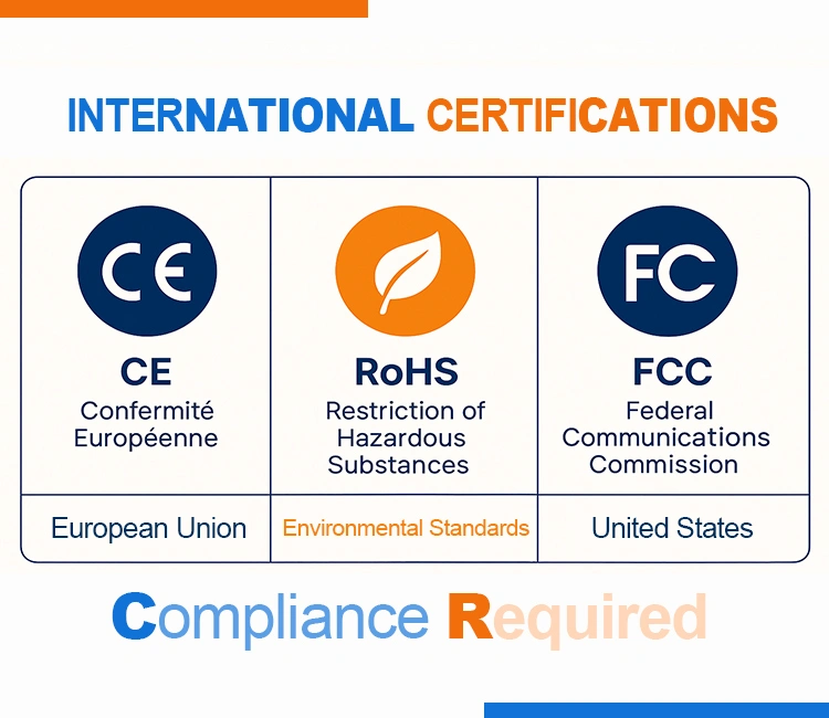 4 Verified International Certifications CE RoHS FCC More of Ultimate Chinese Self-Cleaning Litter Box Suppliers Verification Checklist 2025 International certifications required for Chinese self-cleaning litter box suppliers including CE, RoHS, and FCC.