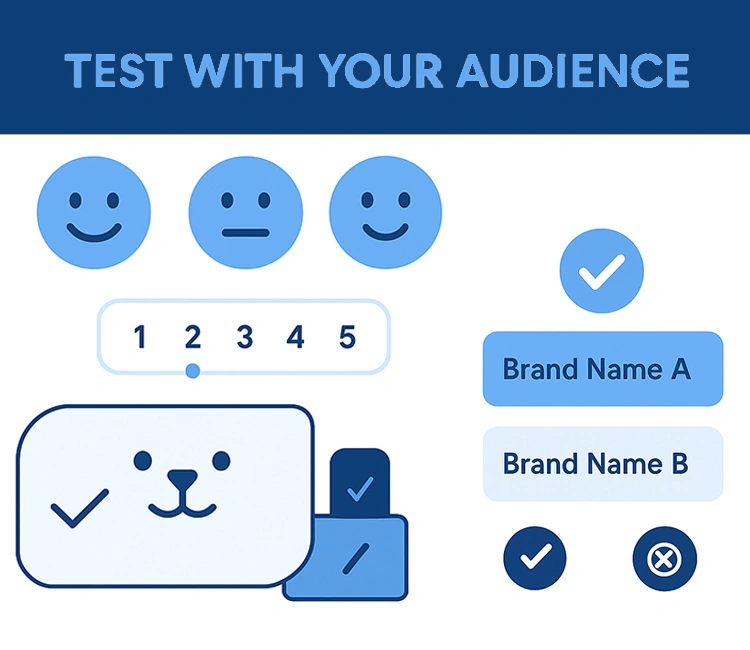 Graphic illustrating the importance of audience feedback when testing your pet brand name for better market acceptance and recognition.