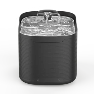 Front view of Petrust®️ WF215-Cordless-Pet-Water-Fountain in black showing dual water outlet