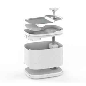 Disassembled parts of Petrust®️ WF215-Cordless-Pet-Water-Fountain in white for maintenance overview