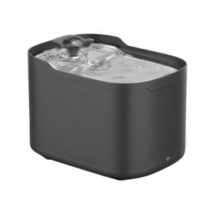 Petrust®️ WF315 Smart WiFi Pet Water Fountain in black – modern side view with flowing water
