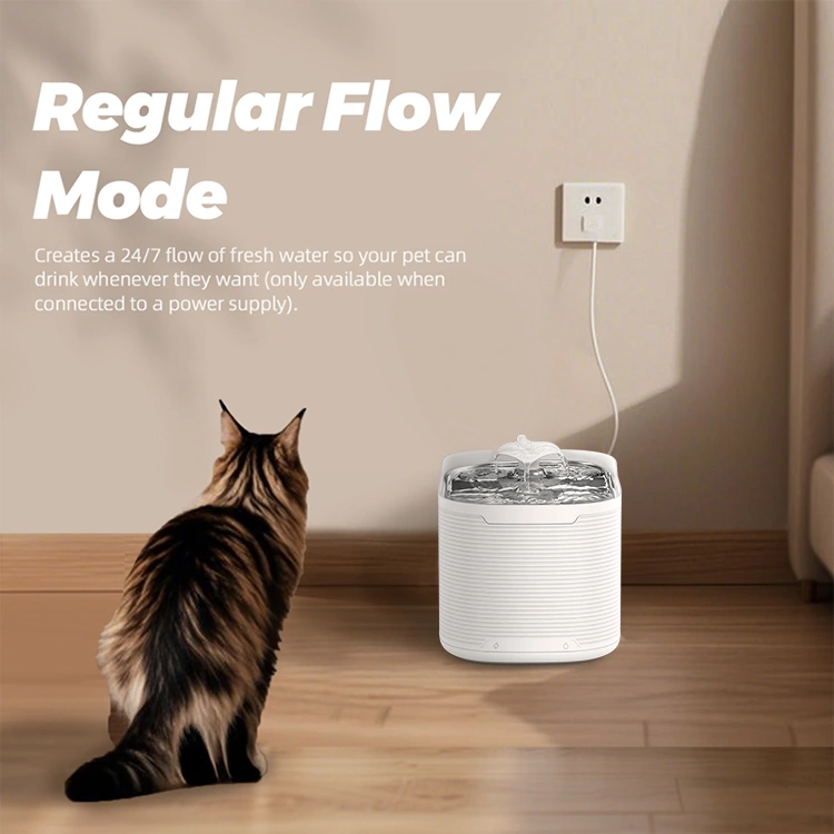 WF215 Water outlet mode Regular flow mode of Petrust®️ WF215 Cordless Pet Water Fountain Petrust®️ WF215-Cordless-Pet-Water-Fountain providing 24/7 water flow in regular mode.