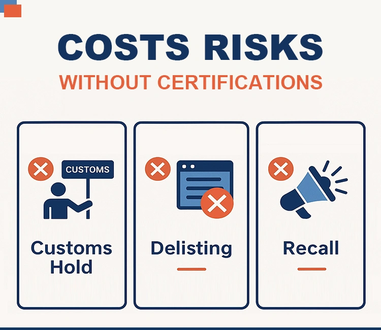 Cat Water Fountain Certifications risks including customs hold, delisting, and product recalls visualized