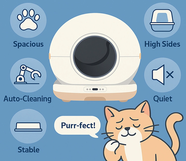 2 Big Cat Litter Box Checklist of Luna’s Litter Talks: The Best Cat Litter Box for Large Cats—From a Big Kitty Like Me Best cat litter box for large cats with spacious design, quiet cleaning, and high sides