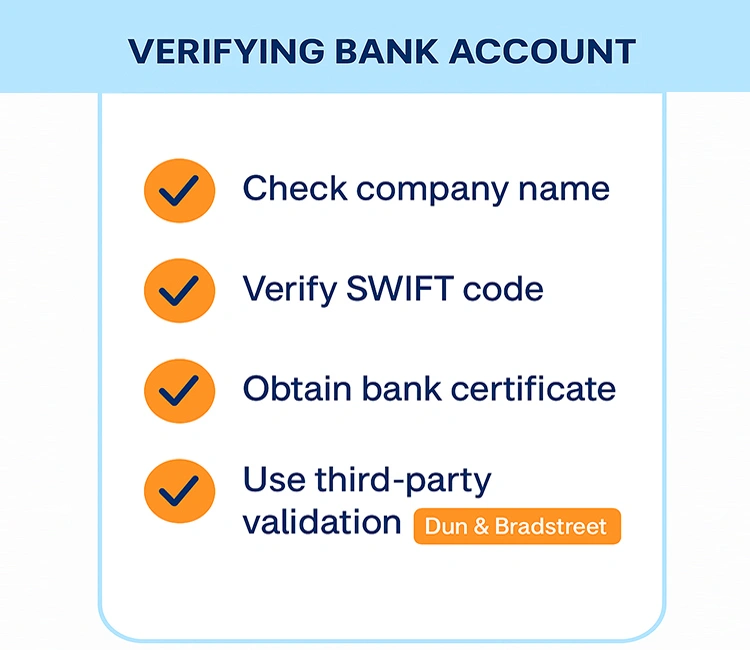 3 Bank Account Verification Checklist Card of Pay Chinese Manufacturers Safely: 2025 Complete Guide for Automatic Pet Feeder Buyers Essential bank verification checklist to Pay Chinese Manufacturers Safely for Automatic Pet Feeder deals