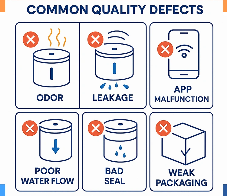 3 Common Defects Uncovered of Pet Water Fountain Quality Inspection Made Easy: Your 2025 OEM Pre-Shipment QC Guide Common Defects Found During Pet Water Fountain Quality Inspection