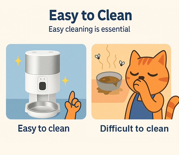 Best automatic cat feeder should be easy to clean to prevent odor and bacteria buildup.