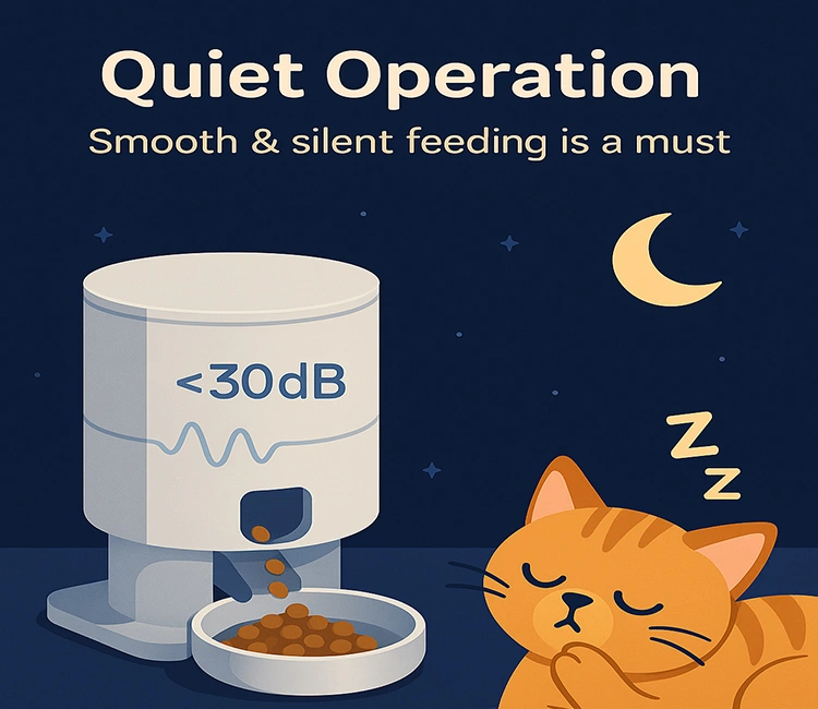Quiet operation under 30dB is a key feature of the best automatic cat feeder.