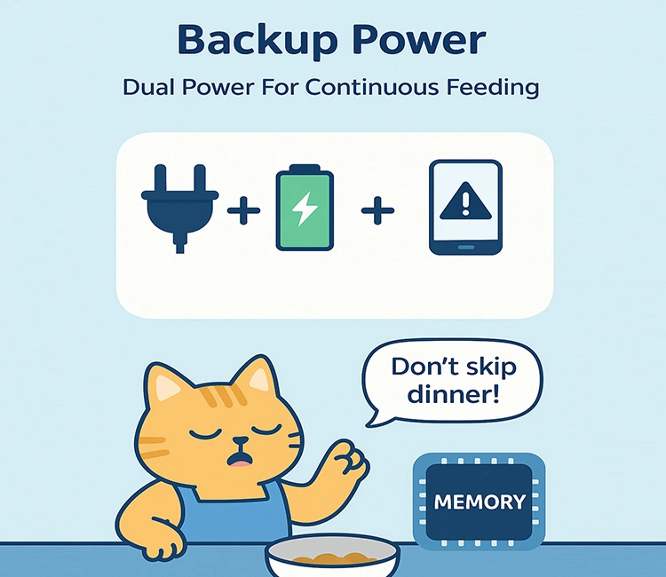The best automatic cat feeder offers backup power for uninterrupted meal schedules.