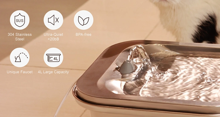 Pet water fountain with 304 stainless steel and unique faucet design