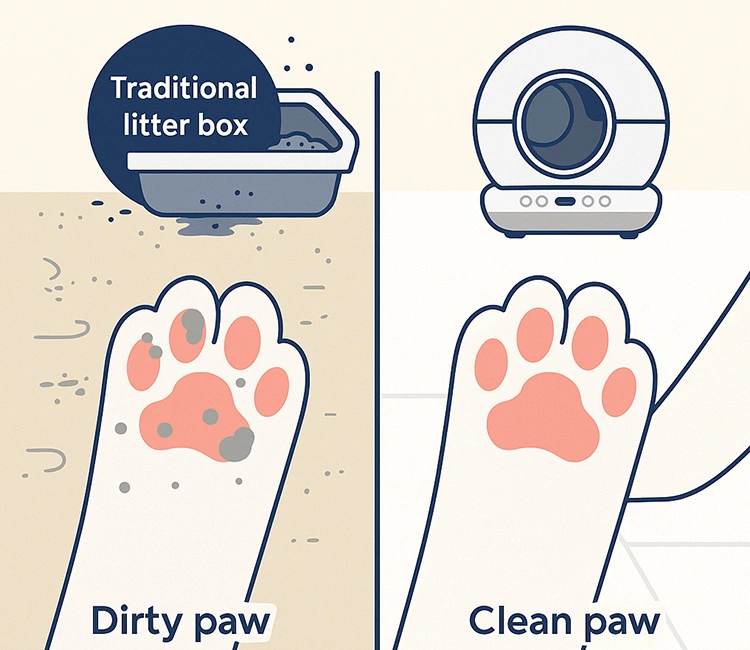 Self-Cleaning Cat Litter Box keeps paws clean compared to traditional litter boxes