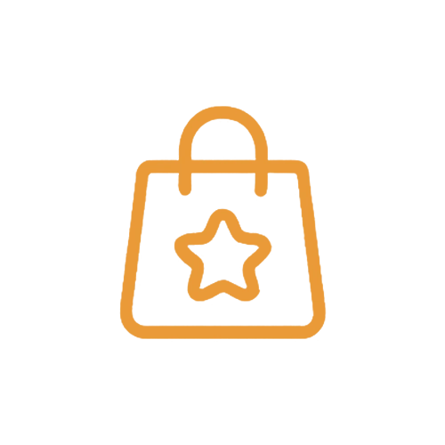 An icon of a shopping bag with a star, representing custom branding and packaging services from an OEM cat water fountain provider.
