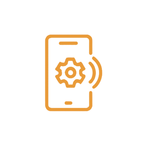 An icon of a smartphone with a gear and Wi-Fi signal, representing a modern OEM cat water fountain manufacturer with smart technology capabilities.