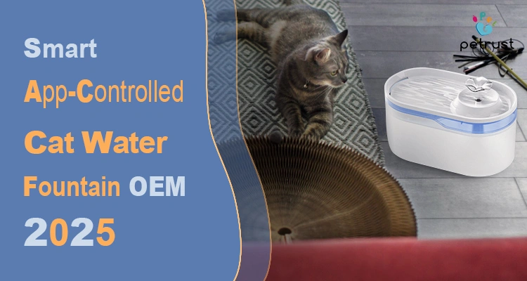 App Controlled Cat Water Fountain OEM Guide 2025 Must Have Features Buyers Really Want of App-Controlled Cat Water Fountain OEM Guide (2025): Must-Have Features Buyers Really Want A gray tabby cat is resting on a corrugated cardboard scratcher near a white app-controlled cat water fountain OEM model.