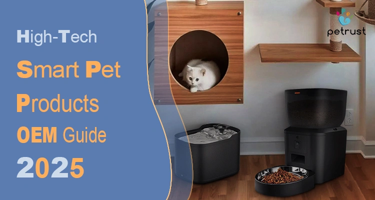 High Tech Smart Pet Product OEM 2025 Global Buyers Guide to App Control RFID Cameras of High-Tech Smart Pet Product OEM 2025: Global Buyer’s Guide to App Control, RFID & Cameras A white cat sits in a wooden wall shelf above a black automatic cat feeder and a water fountain, representing a guide to high-tech smart pet product OEM.