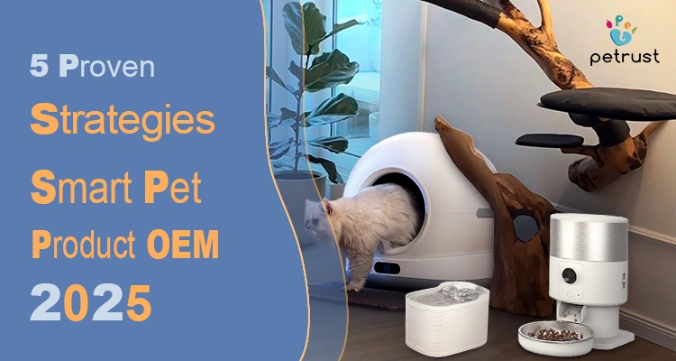 Smart Pet Product OEM Guide 2025 5 Proven Strategies to Maximize Profit Brand Recognition of Smart Pet Product OEM Guide 2025: 5 Proven Strategies to Maximize Profit & Brand Recognition A collection of smart pet products, including a cat water fountain, an automatic litter box, and a feeder, displayed in a modern home, illustrating a guide to smart pet product OEM.
