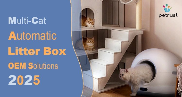 Best Multi Cat Automatic Litter Box OEM Solutions 2025 Custom Features Cost Insights Factory Guide of Best Multi-Cat Automatic Litter Box OEM Solutions (2025): Custom Features, Cost Insights & Factory Guide Multiple cats in a large wooden play structure near a white automatic litter box, promoting multi-cat automatic litter box OEM solutions for 2025.