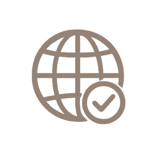 Certified for Global Markets of Automatic Cat Water Fountain An icon of a globe with a checkmark, symbolizing that the automatic cat water fountain is certified for global markets.