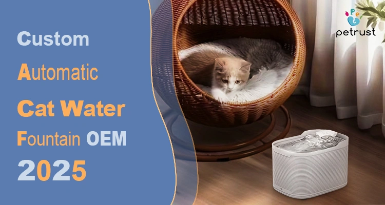 Custom Cat Water Fountain OEM China 2025 Guide Manufacturer Insights Tailored Design Options of Custom Cat Water Fountain OEM China (2025 Guide): Ultimate Manufacturer Insights & Tailored Design Options A kitten rests in a woven wicker pet basket near a modern water fountain, promoting a guide for custom cat water fountain OEM in China for 2025.