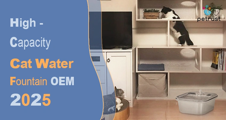 High Capacity Cat Water Fountain 2025 OEM Guide Smart Solutions for Multi Pet Homes of High-Capacity Cat Water Fountain (2025 OEM Guide): Smart Solutions for Multi-Pet Homes Promotional banner for the 2025 OEM guide, featuring a high-capacity cat water fountain on the floor with a black and white cat on a shelf above.