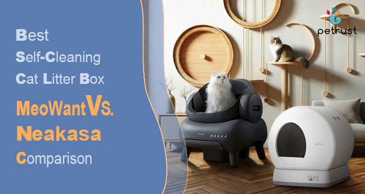 Meowant vs Neakasa Best Self Cleaning Cat Litter Box Review 2025 OEM Guide of Meowant vs Neakasa: Best Self-Cleaning Cat Litter Box Review & 2025 OEM Guide Comparison guide banner for smart self-cleaning litter box models, visually showing the Meowant vs Neakasa units with a white cat inside one.