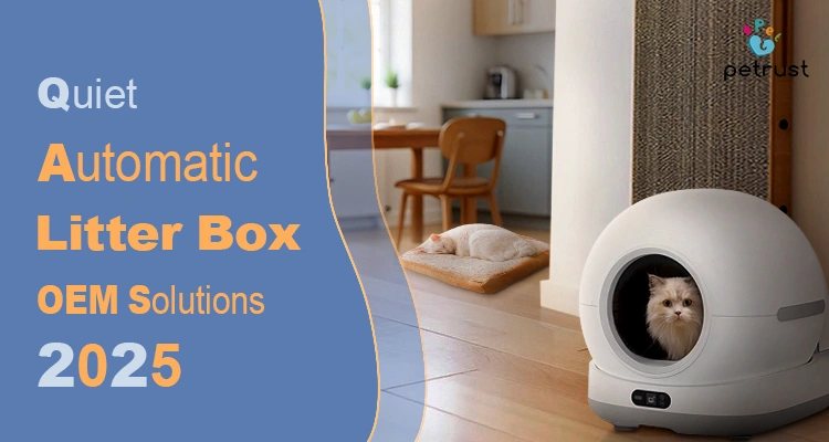 Quiet Automatic Litter Box OEM Solutions 2025 Guide Low Noise Design for Sensitive Cats of Best Quiet Automatic Litter Box OEM Solutions (2025 Guide): Low-Noise Design for Sensitive Cats A fluffy white cat sits inside a large, dome-shaped automatic litter box, promoting quiet automatic litter box OEM solutions for sensitive pets in 2025.