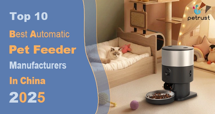 Top 10 Best Automatic Pet Feeder Manufacturers in China 2025 of Top 10 Best Automatic Pet Feeder Manufacturers in China (2025) A Ragdoll cat rests in a luxurious pet bed next to a black and silver smart pet feeder, highlighting the products from the best automatic pet feeder manufacturers in China.
