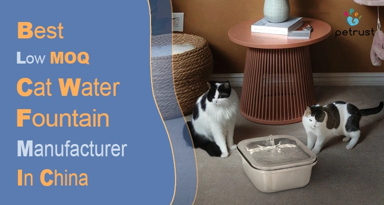 Two cats drinking from a modern, square water fountain in a stylish interior, representing the services of low MOQ cat water fountain manufacturers in China.