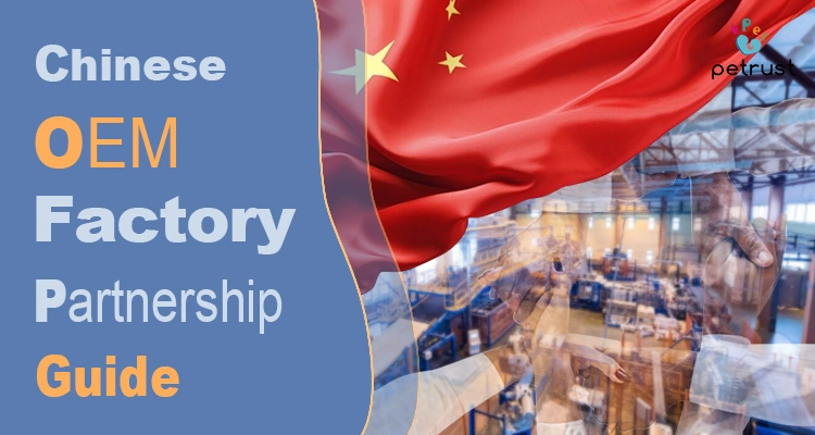 A composite image featuring the Chinese flag overlaid on a bustling manufacturing floor and a handshake, representing the strategic "Chinese OEM Factory Partnership Guide."