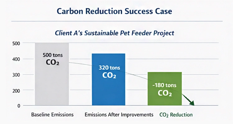 Eco Friendly Cat Feeder Manufacturers 4 of Eco-Friendly Cat Feeder Manufacturers: Expert Sustainable Materials & Packaging Guide for Global Brands A bar chart showing a carbon reduction success case for a sustainable pet feeder project by professional eco-friendly cat feeder manufacturers.