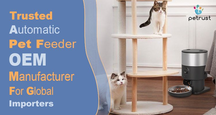 Automatic Pet Feeder OEM Manufacturer of Automatic Pet Feeder OEM Manufacturer: Why Long-Term Partners Choose Petrust® (and When They Don’t) Two cats near a modern Petrust automatic pet feeder OEM manufacturer product with kibble in a stainless steel bowl.