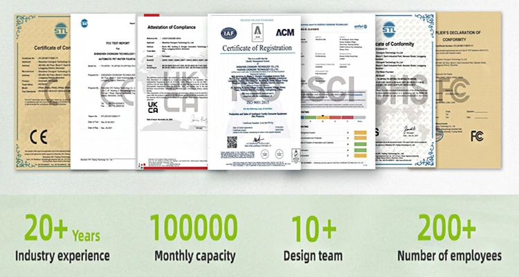 Global quality certifications and production capacity of a reliable OEM&ODM Smart Pet Products Manufacturer with 20+ years of experience.
