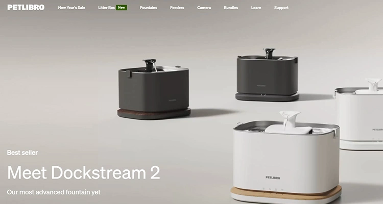 The Petlibro Dockstream 2 series, a best-selling model frequently compared against domestic cat water fountain manufacturers in USA for its advanced features.