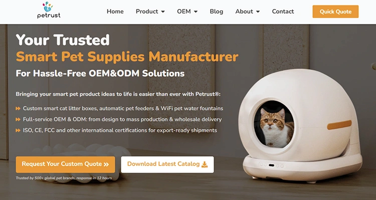 Petrust smart pet supplies manufacturer page for businesses looking for cat water fountain manufacturers in USA with OEM and ODM services.