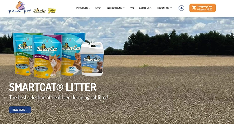 Pioneer Pet brand's SmartCat litter line by reputable cat water fountain manufacturers in USA set against a field background.