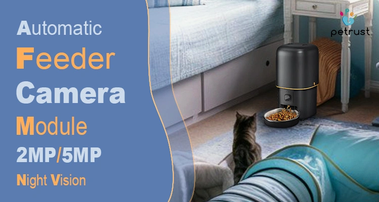 Automatic Feeder Camera Module of Automatic Feeder Camera Module: How to Choose 2MP, 5MP & Night Vision (OEM Buyer’s Guide) Petrust smart pet feeding system featuring an automatic feeder camera module with 2MP/5MP night vision capabilities for cat owners.