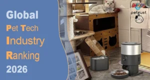 A detailed infographic by Petrust presenting the global pet tech industry ranking for 2026, comparing top market leaders and regional growth performance.
