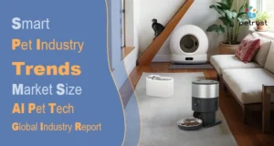 A Petrust banner featuring a cat and smart appliances to highlight emerging smart pet industry trends in the 2026 market.