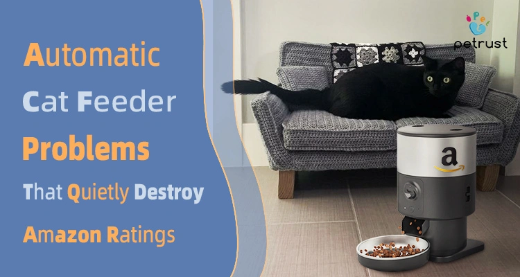Automatic cat feeder problems causing low Amazon ratings including food jams app connection failures and feeding inconsistency