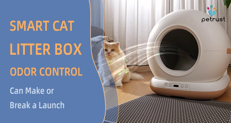 Smart cat litter box odor control system with automated odor management, designed to reduce litter box smells and improve the user experience of self-cleaning cat litter boxes
