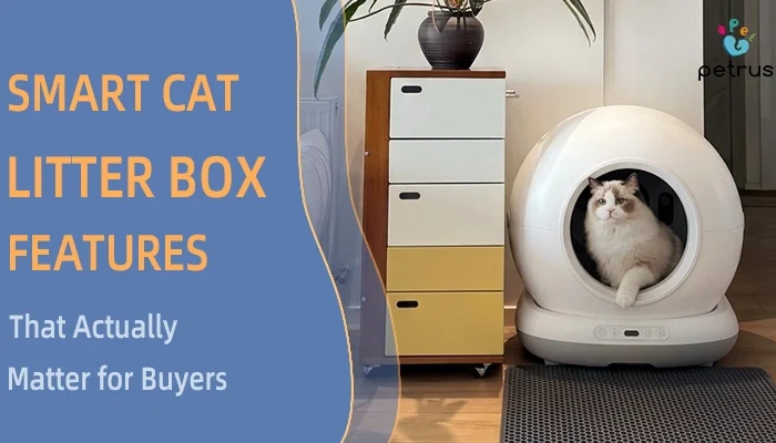 Smart cat litter box features that matter to buyers, showing a modern self-cleaning cat litter box designed for convenience, comfort, and everyday cat care