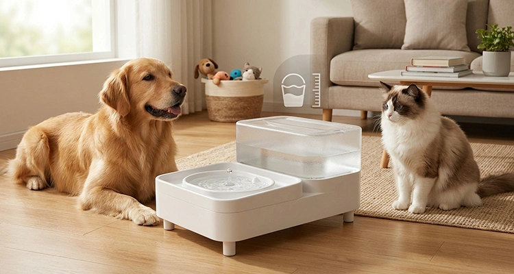High-capacity automatic water dispenser crafted by leading pet water fountain manufacturers for cats and dogs in multi-pet homes.